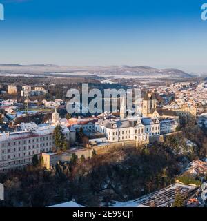 Aerial view of Castle in Veszprem in winter Stock Photo