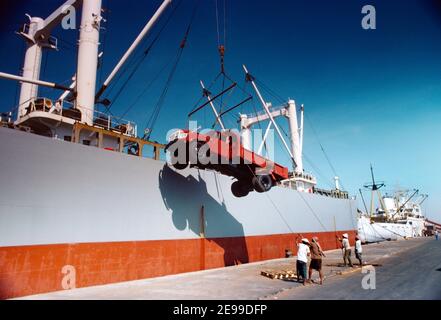 Jeddah Saudi Arabia Port Car Being Loaded Onto Ship By Crane