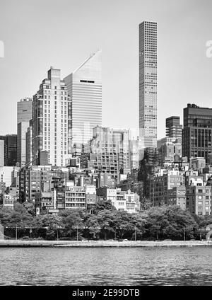 Black and white picture of New York City diverse architecture, USA. Stock Photo