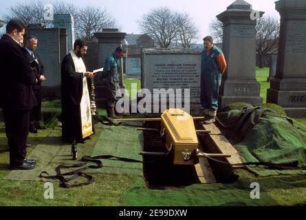 Greek Orthodox Funeral Priest & Grave Digger Glasgow Scotland Stock Photo