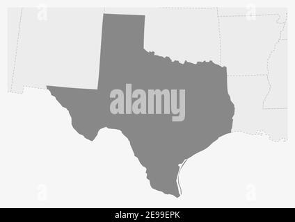 Map of USA with highlighted Texas map, gray map of US State Texas with neighboring countries Stock Vector