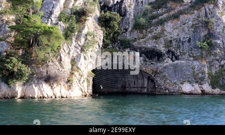 Hitler's Eye Tunnel Sibenik Croatia designed to protect submarines from air attack, now a tourist destination and used for open water swimming Stock Photo