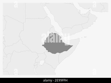 Map of Africa with highlighted Ethiopia map, gray map of Ethiopia with neighboring countries Stock Vector