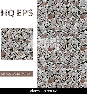 Seamless Terrazzo Pattern. Marble Stone Texture. Continuity Architecture Granite Decoration. Modern Flooring Surface Decor. Abstract Shape Repeat Prin Stock Vector