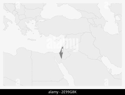 Map of Middle East with highlighted Israel map, gray map of Israel with neighboring countries Stock Vector