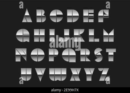 Metal font. Chrome text and metals alphabet. Modern typography. Font for events, promotions, logos, banner, monogram and poster. Stock Vector