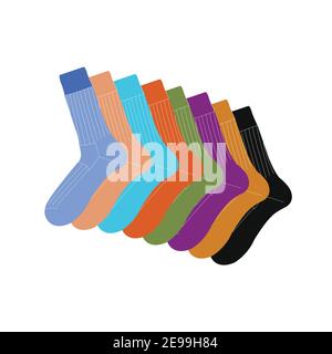 colorful warm winter socks on white backdrop Stock Vector