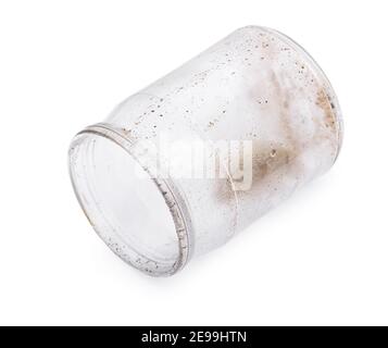 Dirty glass jar isolated on white background Stock Photo