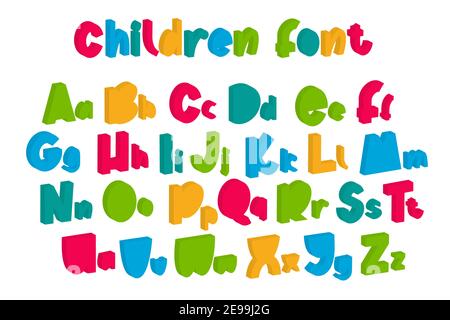Children font in the cartoon style. Colorful typography. Vector alphabet. Stock Vector