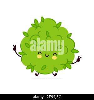 Cute funny marijuana weed bud character. Vector flat line cartoon kawaii character illustration icon. Isolated on white background. Weed face character mascot concept Stock Vector