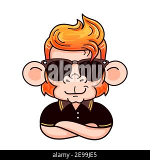 Funny cool monkey in sunglasses. Vector cartoon kawaii character illustration icon. Isolated on white background. Monkey mascot character concept Stock Vector