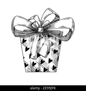 Gift sketch with bow. Festive packaging. Valentine's day gift. Vector illustration Stock Vector