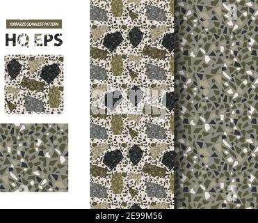 Terazzo Pattern. Seamless Granite Floor Background. Abstract Grainy Concrete. Facion Fake Rock Repeat Geometric Illustration. Flooring Surface Mosaic. Stock Vector