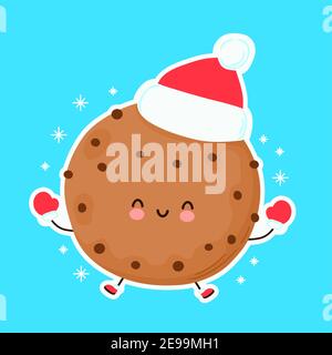 Cute happy funny christmas cookie. Vector cartoon character hand drawn style illustration. Christmas, New Year concept Stock Vector