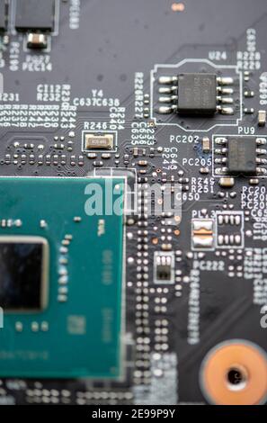 Close-up of the interior workings of a laptop computer Stock Photo