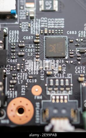 Close-up of the interior workings of a laptop computer Stock Photo
