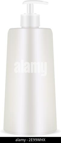 Dispenser Shampoo Bottle. Vector Pump Packaging for Shower liquid, Cream, Lotion. Plastic Container Template. 3d Pet Tube for Moisturizer. Intimate Hy Stock Vector
