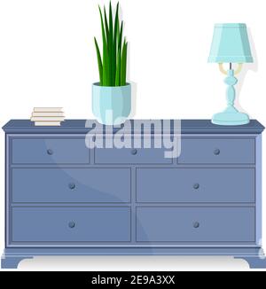 Chest of Drawers, Bedside Table. Vector. Furniture icon in flat design. Cartoon House Equipment Dresser, Commode, Bureau for Bedroom and living room i Stock Vector