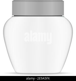 Cream Jar White Plastic. Round Container Mockup for Powder, Skin or Face Care Creme. Realistic 3d Package for Sunscreen Medical Ointment, Balm or Mous Stock Vector