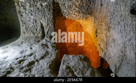 The underground city of Kaimakly consists of 8 tiers. Four are available to visit. Very impressive. Turkey Stock Photo