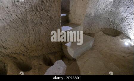 The underground city of Kaimakly consists of 8 tiers. Four are available to visit. Very impressive. Turkey Stock Photo