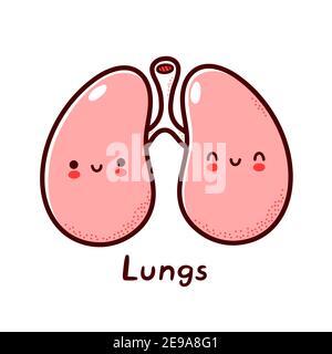 Cute happy funny human lungs organ character. Vector flat line cartoon kawaii character illustration icon. Isolated on white background. Lungs with face character mascot concept Stock Vector