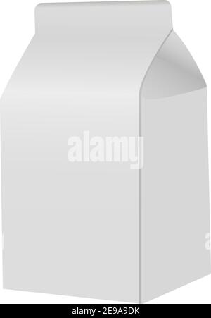 Milk Pack. White Paper Package Template Blank. 3d Fresh Juice Box. Empty Packet Design for Cow Yogurt. Disposable Gable Packaging. Square Bottle for D Stock Vector