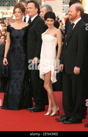 Audrey Tautou, flanked by Tom Hanks and wife Rita Wilson and director Ron Howard, arrives for the screening of US director Ron Howard's film 'The Da Vinci Code', opening the 59th International Cannes Film Festival, in Cannes, Southern France, on May 17, 2006. Photo by Hahn-Nebinger-Orban/ABACAPRESS.COM Stock Photo