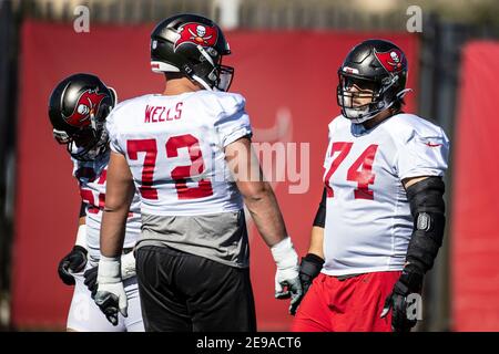 Tampa Bay Buccaneers guard Ali Marpet (74) runs onto the field during a NFL  divisional playoff football game between the Los Angeles Rams and Tampa Bay  Buccaneers, Sunday, January 23, 2022 in