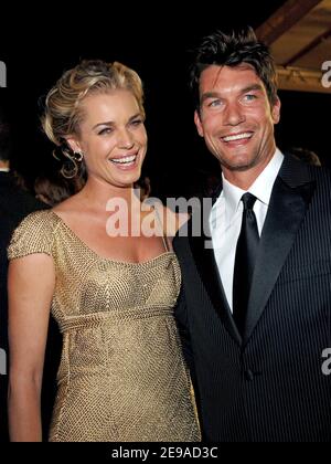 US actress Rebecca Romijn and her boyfriend Jerry O'Connell pose upon arriving at the Palais des Festivals to attend the premiere of US director Brett Ratner's film 'X-Men : The Last Stand' presented out of competition at the 59th edition of the International Cannes Film Festival in Cannes, France, on May 22, 2006. Photo by Hahn-Nebinger-Orban/ABACAPRESS.COM Stock Photo