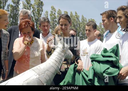 French socialist leader Segolene Royal holds a meeting in La-Roche-sur-Yon, on June 9, 2006. Photo by Axelle de Russe/ABACAPRESS.COM Stock Photo