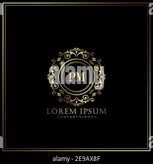 PM Initial Letter Luxury Logo template in vector for Restaurant, Royalty, Boutique, Cafe, Hotel, Heraldic, Jewelry, Fashion and other vector illustrat Stock Vector