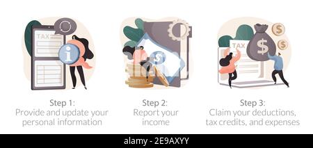 Tax filing abstract concept vector illustrations. Stock Vector