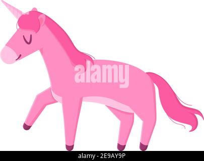 Happy magic pink unicorn. Romantic fairytale pet, children imagination concept.Stock vector illustration isolated on white background in flat cartoon Stock Vector