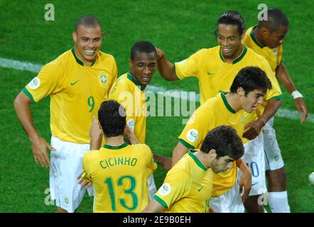 Brazil'S Soccer Team Celebrates The Ronaldo'S Goal During The World Cup 2006,  Group F, Japan Vs Brazil At The Signal Iduna Park Stadium In Dortmund,  Germany 22, 2006. Brazil Won 4-1. Photo