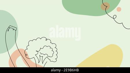 Banner with broccoli in a hand drawn linear style. Stock Vector