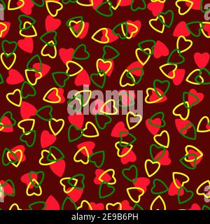 Simple hearts seamless pattern,endless chaotic texture made tiny heart silhouettes.Valentines,mothers day background.Yellow,red,burgundy.Great for Eas Stock Photo
