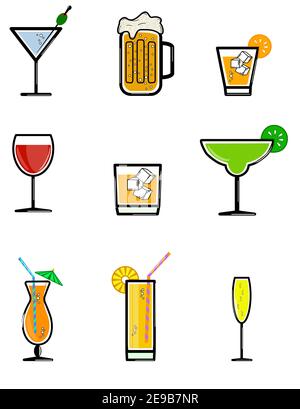 Restaurant and bar vector illustration of alcoholic drinks. Stock Vector