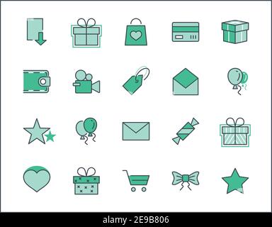 Set of gifts, vector line icons. Contains symbols gift cards, ribbons and more. Editable Stroke. 32x32 pixel. Stock Vector