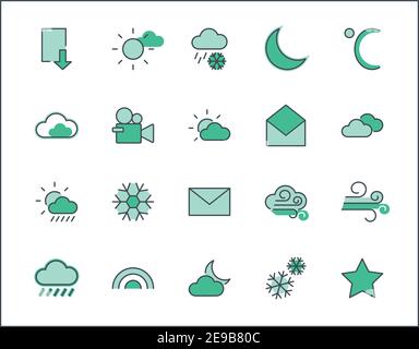 Set of Weather vector line icons. Contains symbols of the sun, clouds, snowflakes, wind, rainbow, moon and much more. Editable Stroke. 32x32 pixels. Stock Vector