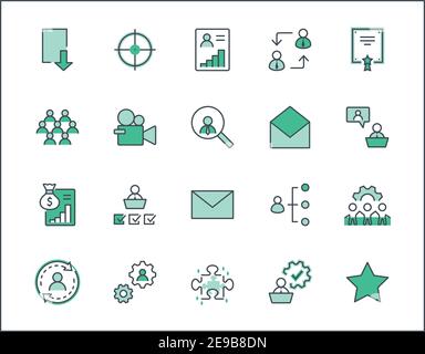 Set of People Management Related Vector Line Icons. Contains such Icons as Target, Puzzle, Certificate, Personal data processing, Task Manager Stock Vector