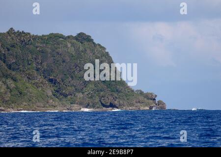 Vegetated and rugged coastline, Vanua Lava, Banks Islands, north ...