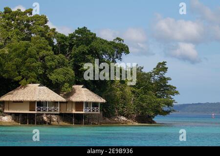 Luxury thatched cabin resort, Iririki Island, Port Vila, Vanuatu 7th Jan 2017 Stock Photo