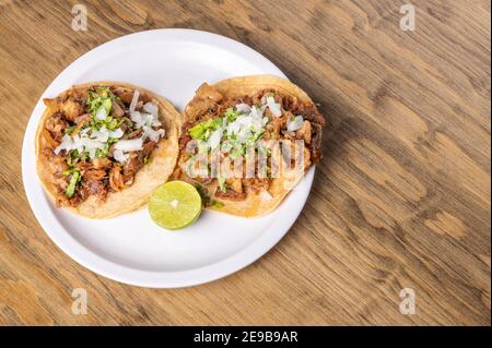 Roast tacos with corn tortillas. Mexican food. Mexican food concept Stock Photo