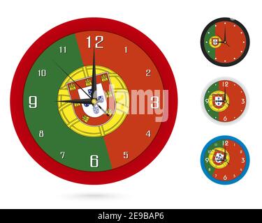 Wall Clock Design with National Flag of Portugal. Four different design. Ready for print. Vector Illustration. Stock Vector