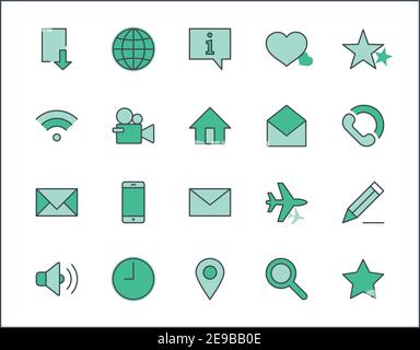 Set of Web Vector Line Icons. Contains such Icons as Globe, Wi-fi, Home, Heart, Phone, Pencil, Time Clock, Star and more. Editable Stroke. 32x32 Pixel Stock Vector