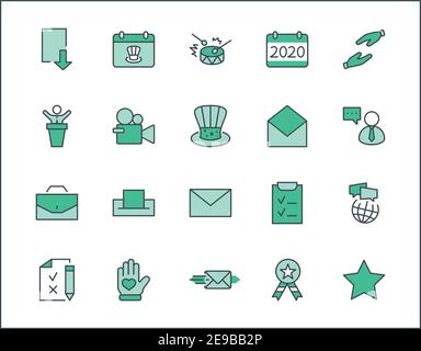 International Presidents Day Set Line Vector Icons. Contains such Icons as Hat, President, Voting, USA, Flag, Elections, Government, Ballot, Box Stock Vector