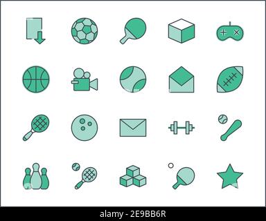 Set of Sports balls, hobbies, entertainment vector line icons. It contains symbols of football, basketball, bowling, tennis and much more. Editable St Stock Vector