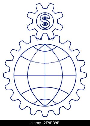 Abstract concept illustration of the gear, globe and dollar symbols Stock Vector