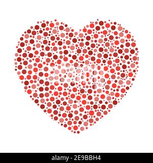 Heart mosaic of red dots in various sizes and shades. Vector illustration on white background. Stock Vector